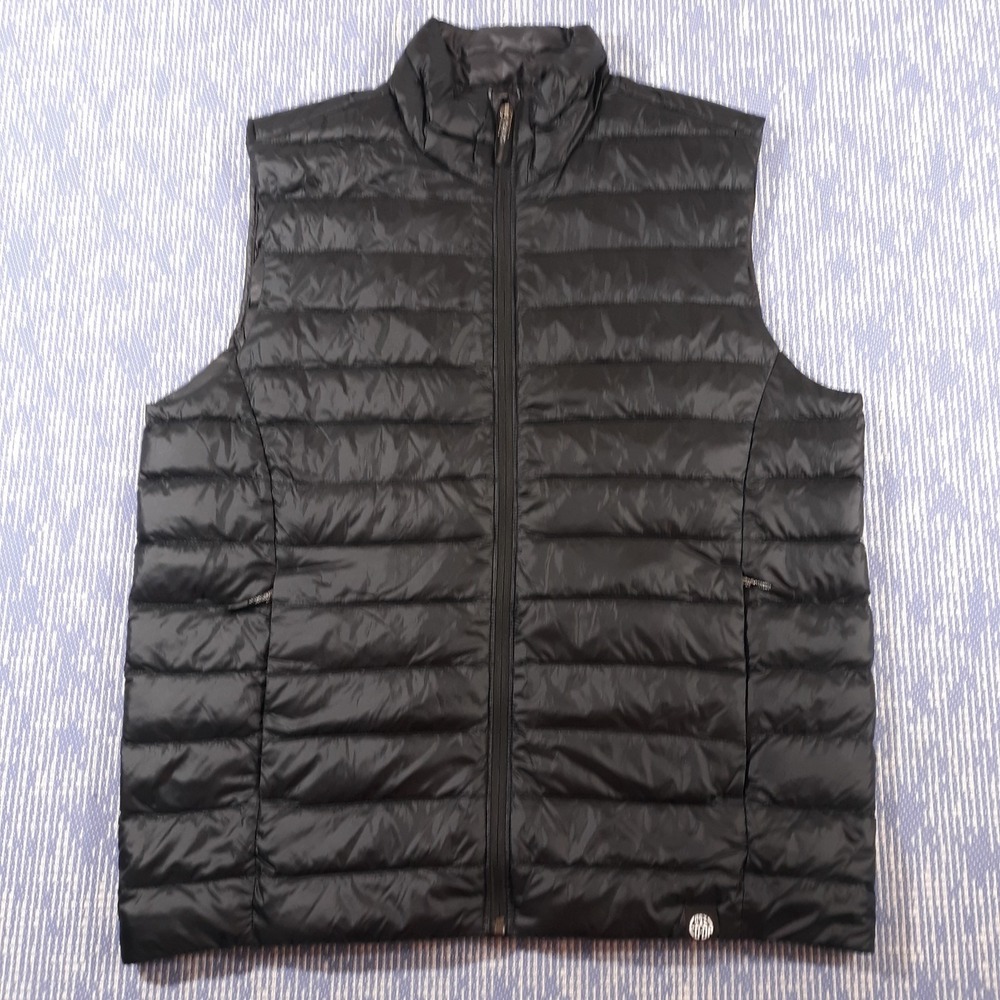 REI Puffer Vest Mens Large Black Hiking Outdoor Full Zip Down Fill Nylon Shell